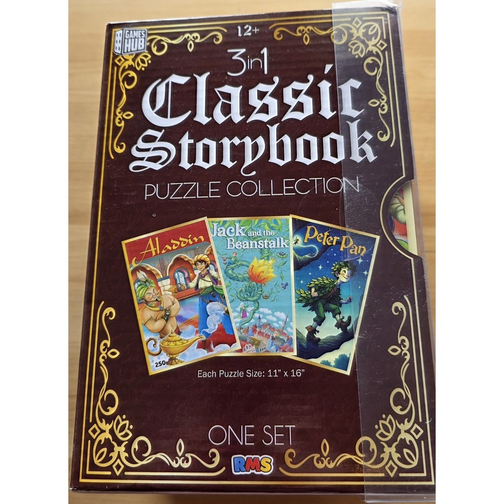 3 In 1 Classic Storybook Puzzle Collection Aladdin Peter Pan Jack & Beanstalk